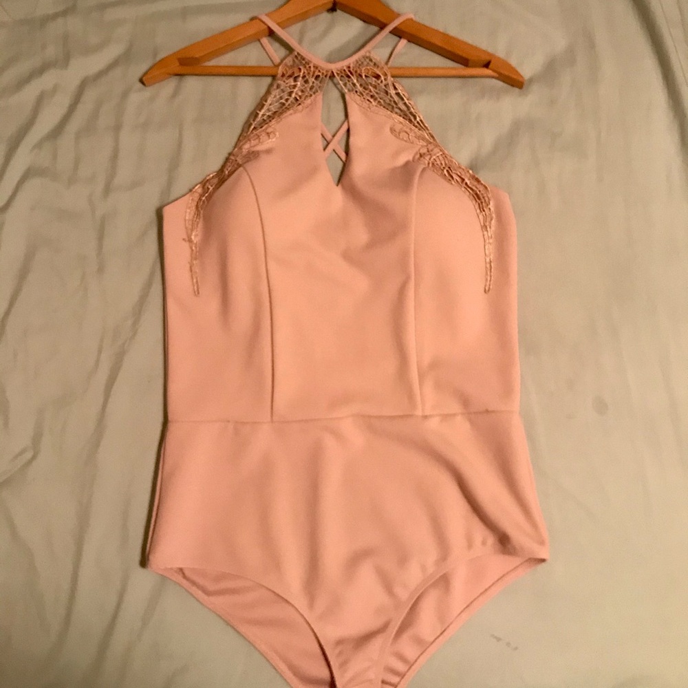 Pink Lace Front Body Suit